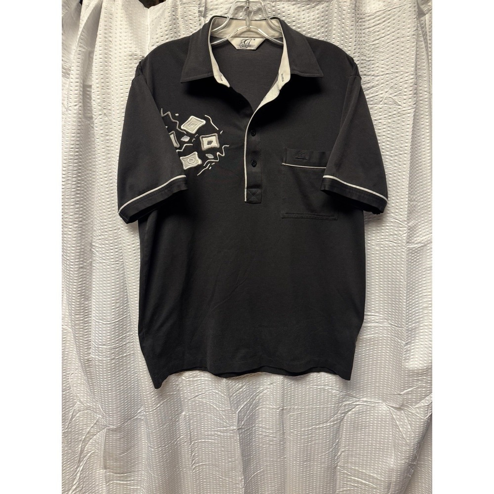 Vintage 80s Gabicci Men's‎ Cotton Poly Black Bowlers Polo Retro Embroidered M